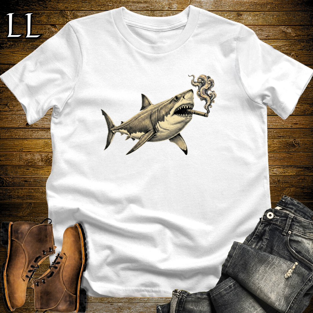 Vintage Cigar Megalodon T-Shirt White | Cigar Lover Tee