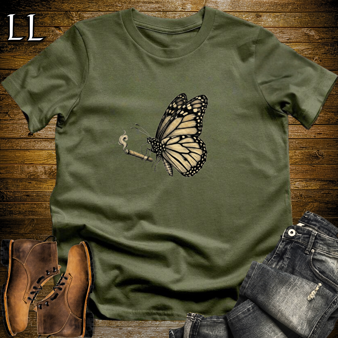 Vintage Cigar Monarch Butterfly T-Shirt Military Green | Cigar Lover Gift Tee