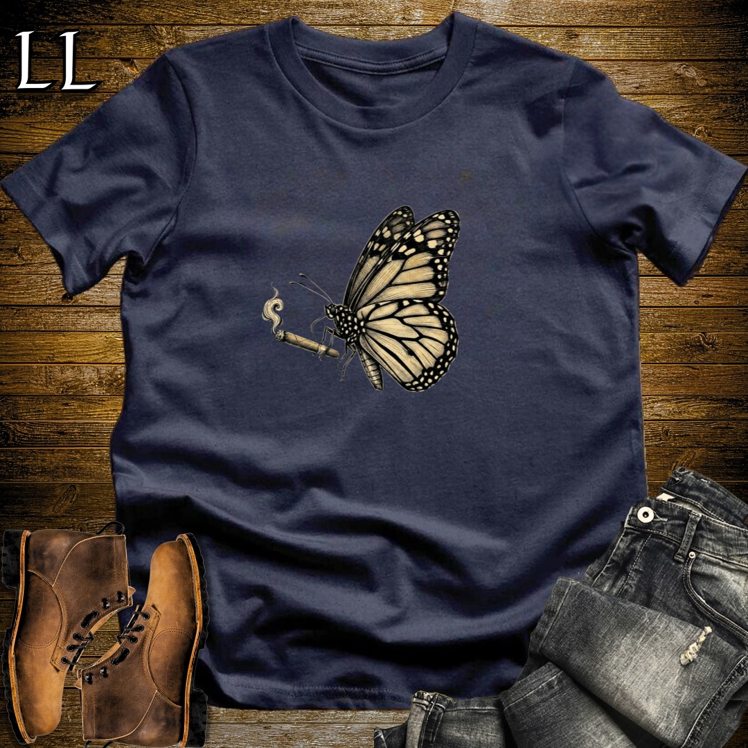 Vintage Cigar Monarch Butterfly T-Shirt Navy | Cigar Lover Gift Tee