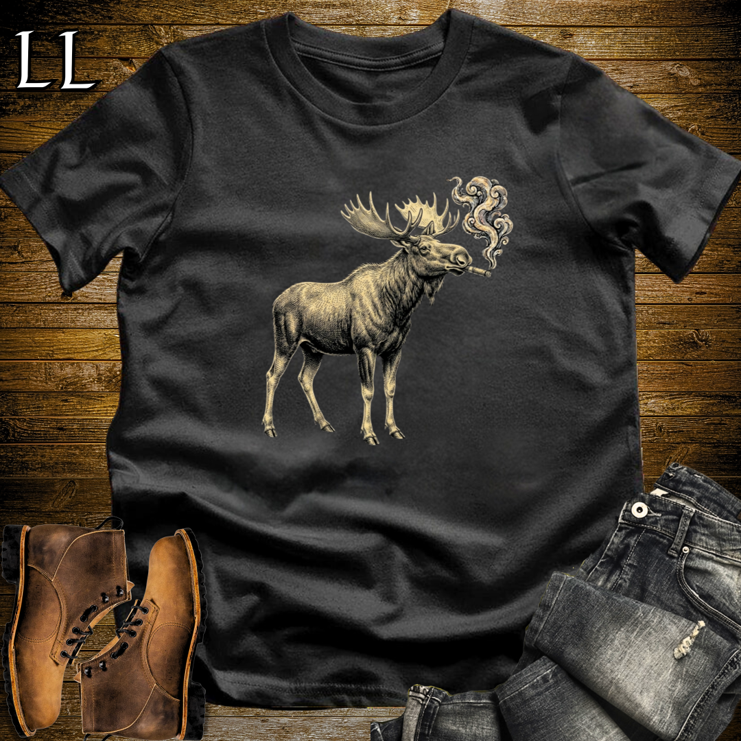Vintage Cigar Moose T-Shirt Black | Funny Moose Cigar Gift Tee