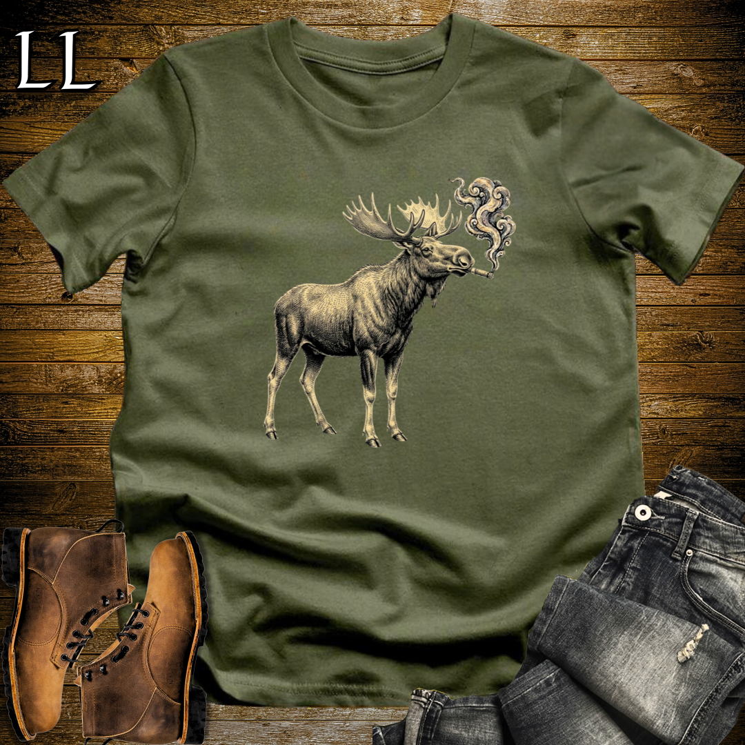 Vintage Cigar Moose T-Shirt Military Green | Funny Moose Cigar Gift Tee