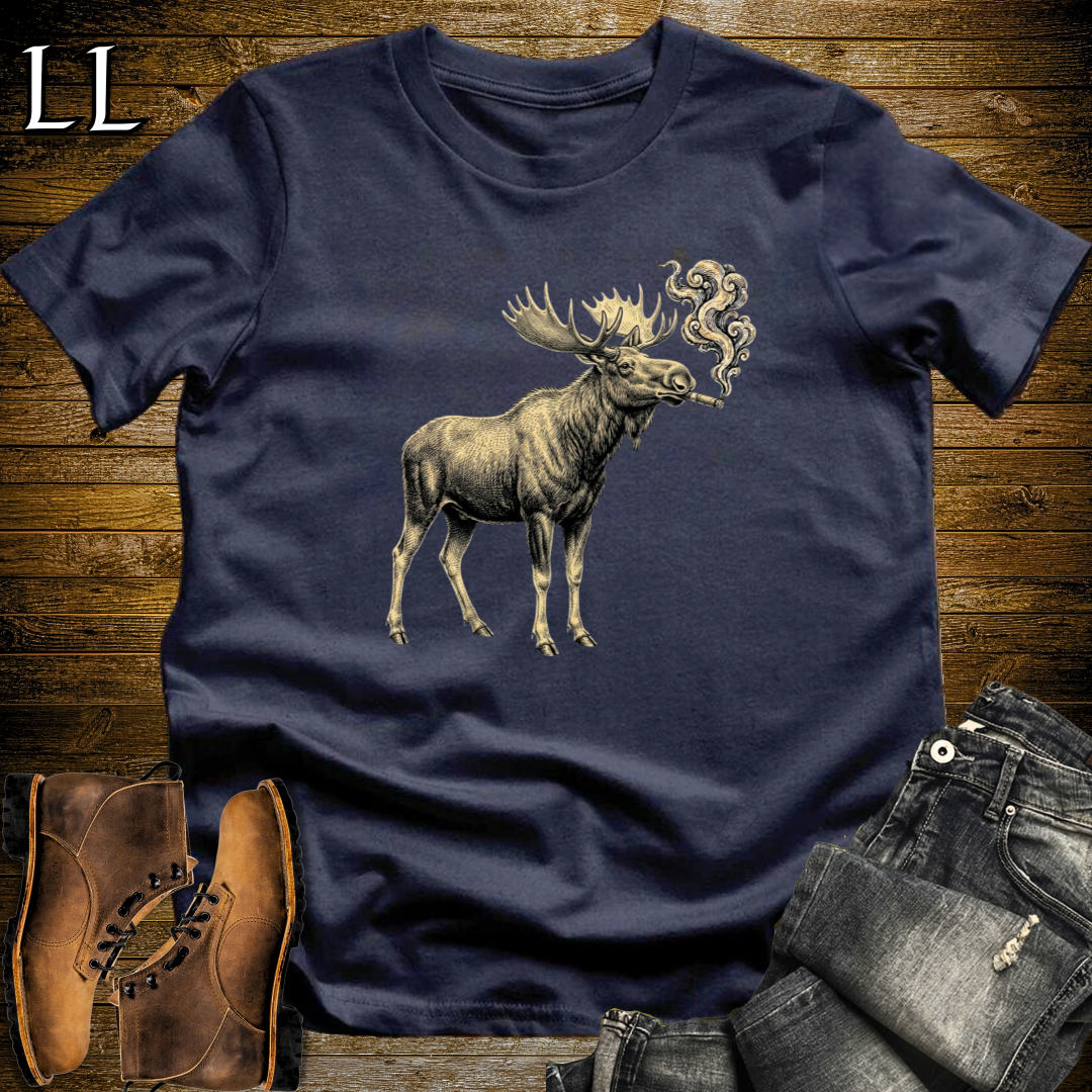 Vintage Cigar Moose T-Shirt Navy | Funny Moose Cigar Gift Tee