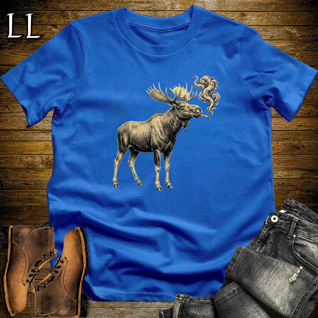 Vintage Cigar Moose T-Shirt Royal Blue | Funny Moose Cigar Gift Tee