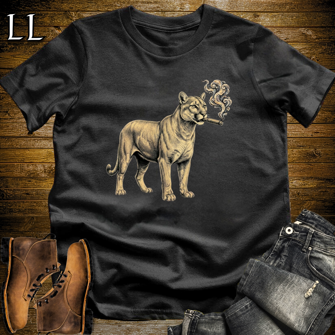 Vintage Cigar Mountain Lion T-Shirt Black | Cigar Lover Shirt