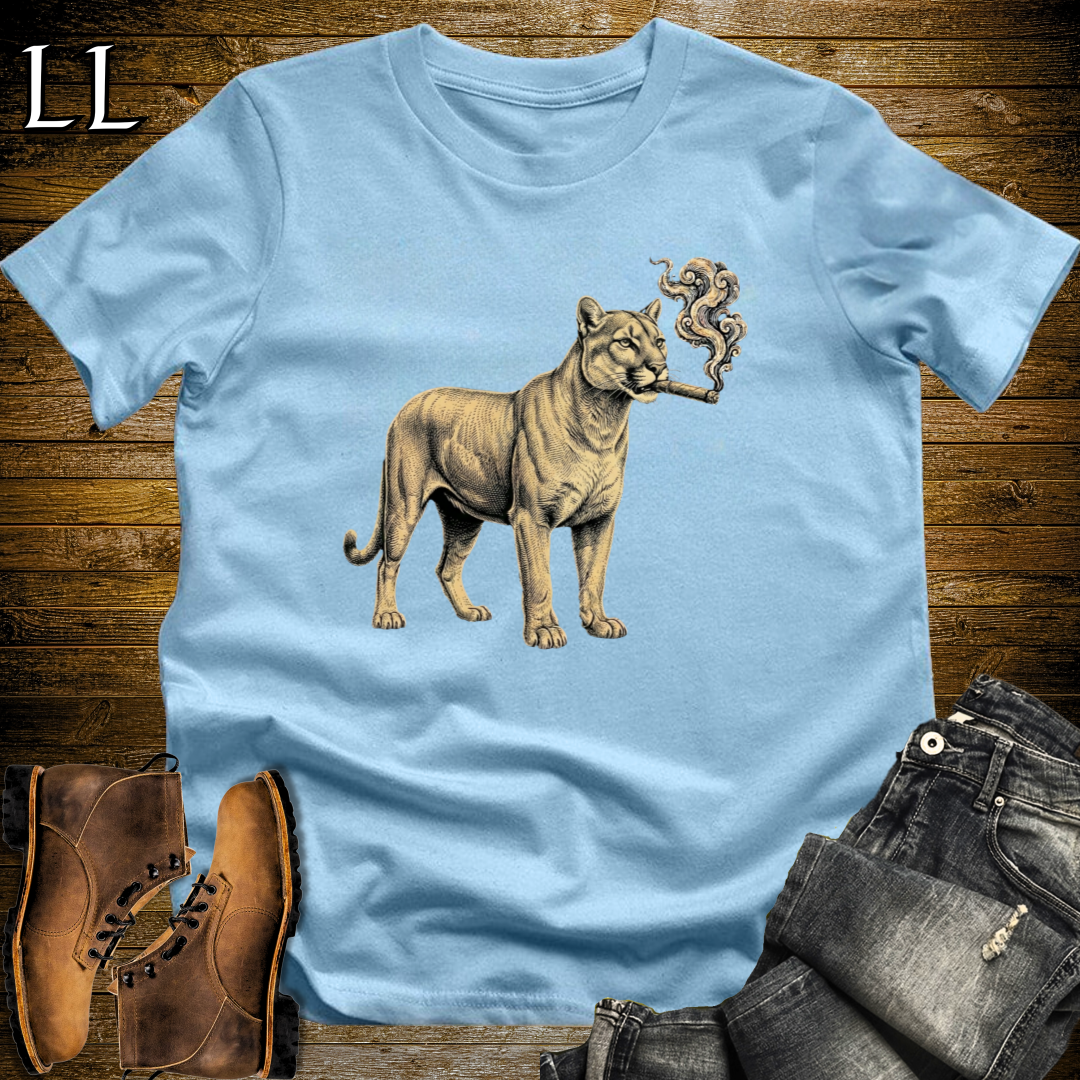 Vintage Cigar Mountain Lion T-Shirt Light Blue | Cigar Lover Shirt