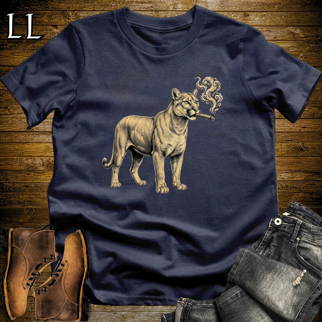 Vintage Cigar Mountain Lion T-Shirt Navy | Cigar Lover Shirt