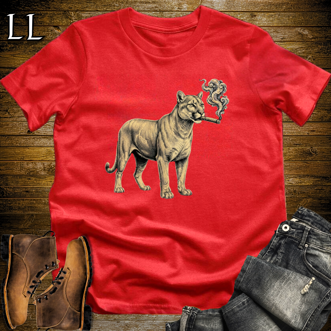 Vintage Cigar Mountain Lion T-Shirt Red | Cigar Lover Shirt