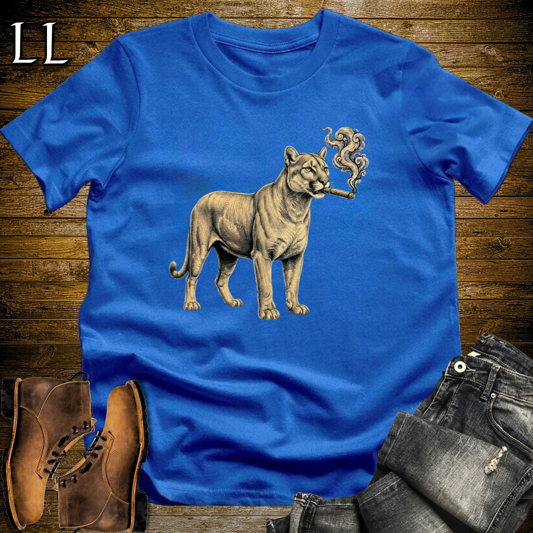 Vintage Cigar Mountain Lion T-Shirt Royal Blue | Cigar Lover Shirt