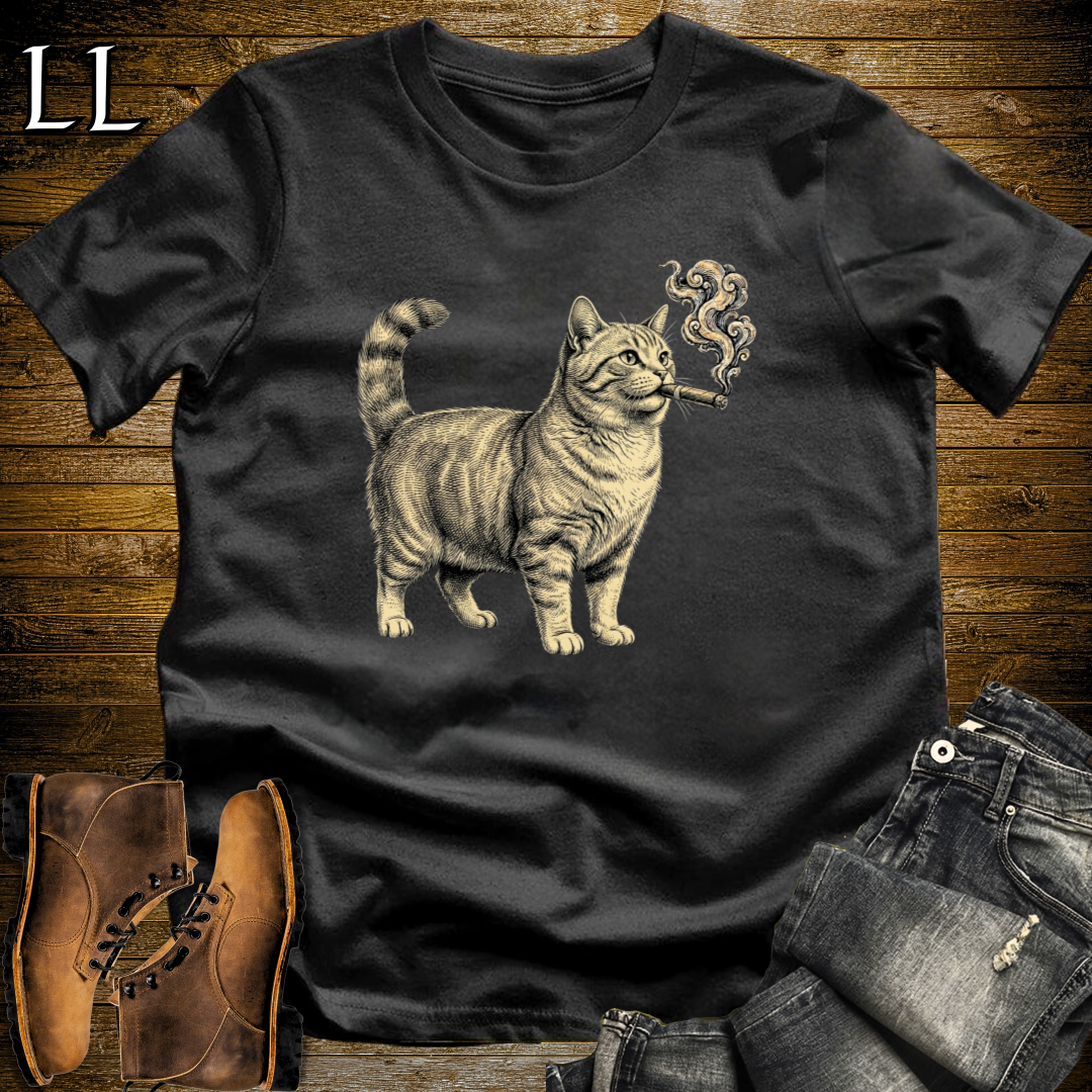 Vintage Cigar Munchkin Cat T-Shirt Black | Cat Lover Gift