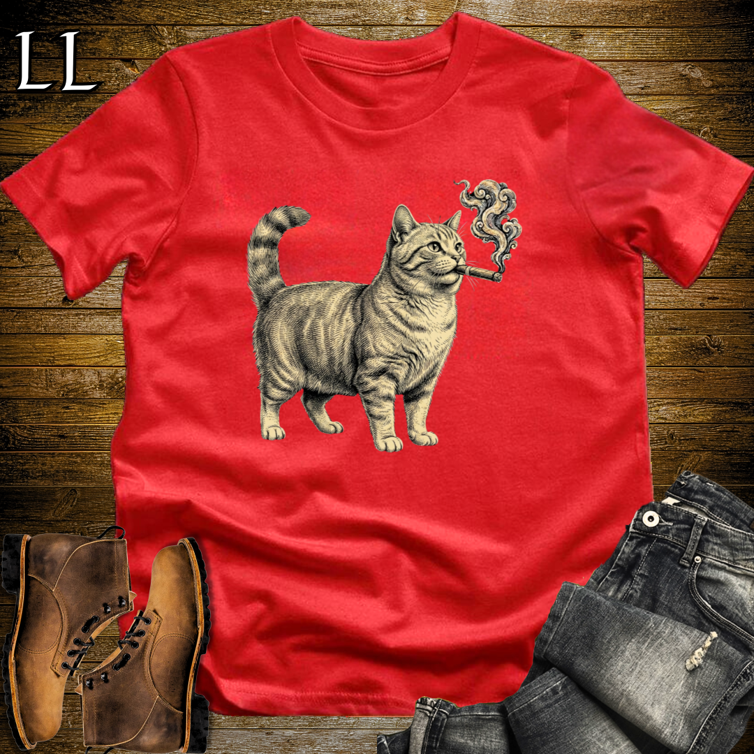 Vintage Cigar Munchkin Cat T-Shirt Red | Cat Lover Gift