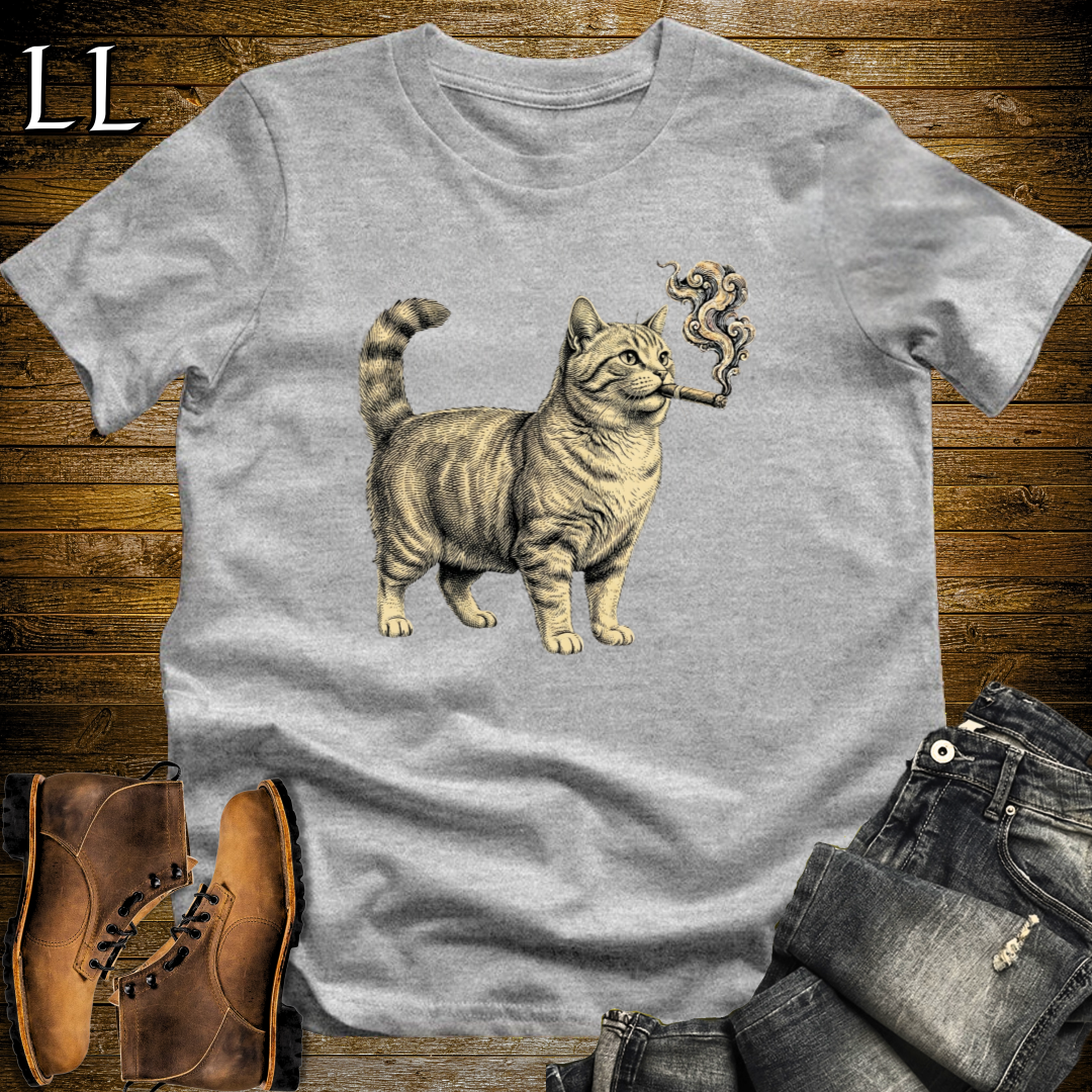 Vintage Cigar Munchkin Cat T-Shirt Sport Grey | Cat Lover Gift