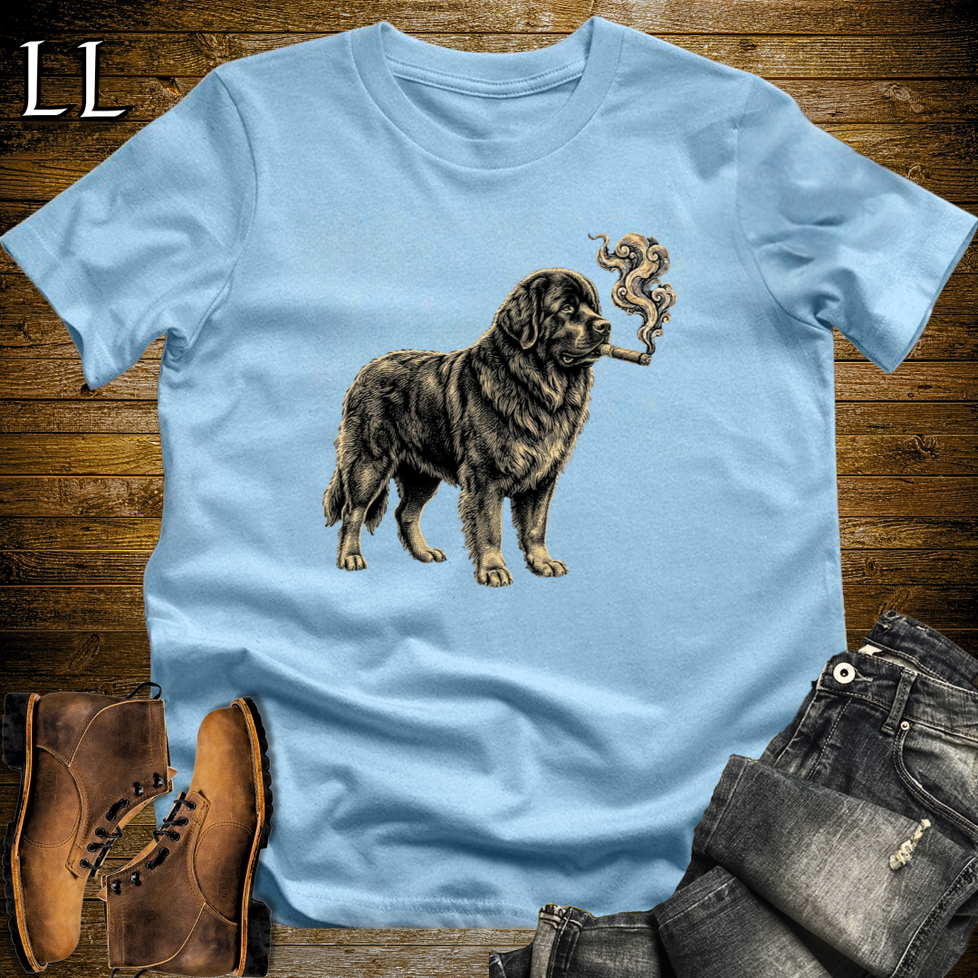 Vintage Cigar Newfoundland T-Shirt Light Blue | Dog Lover Gift Tee