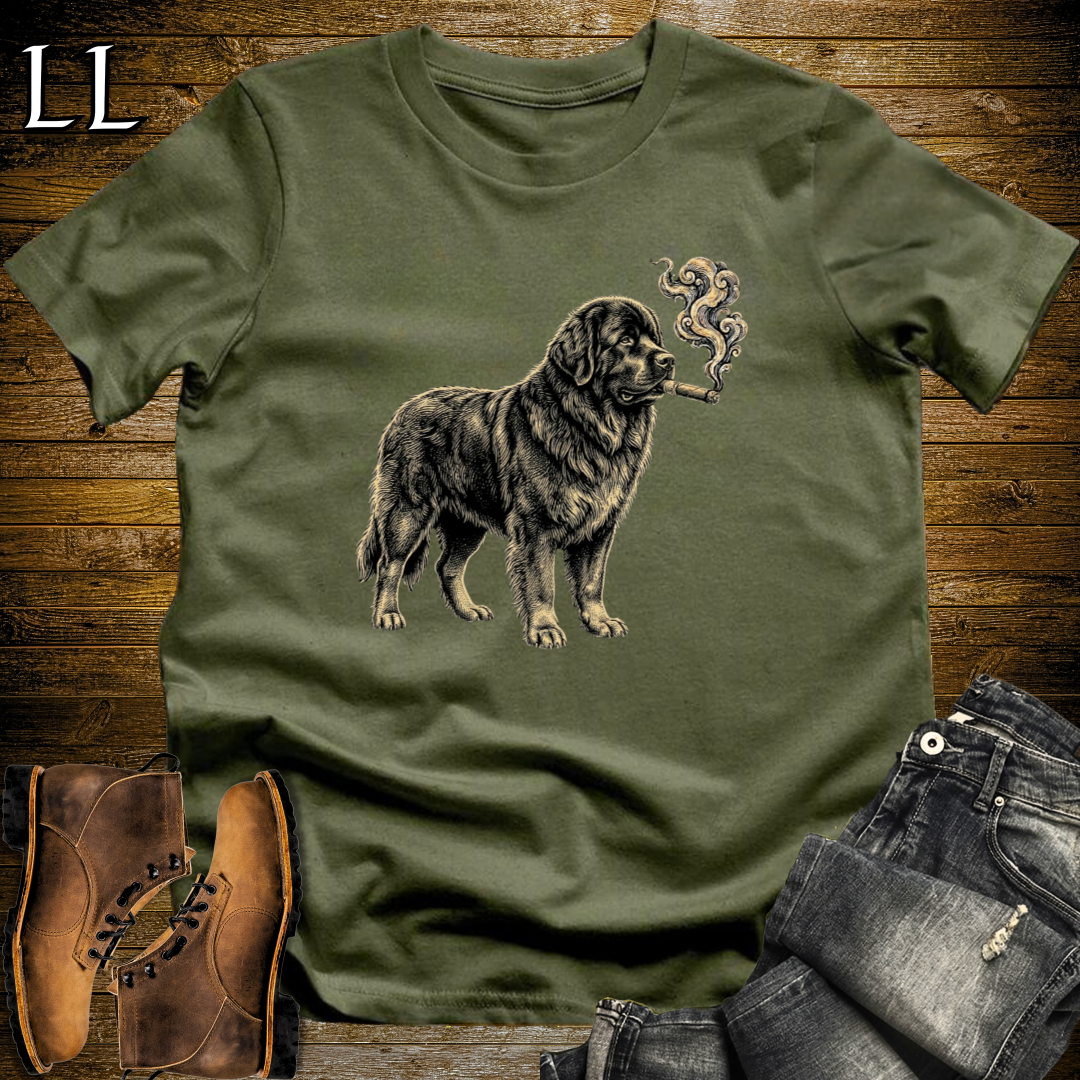 Vintage Cigar Newfoundland T-Shirt Military Green | Dog Lover Gift Tee