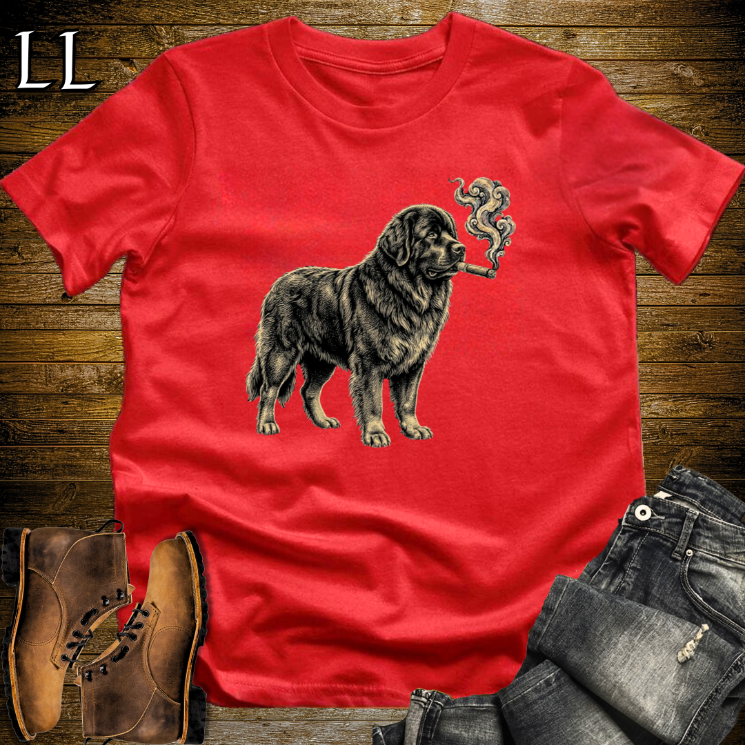 Vintage Cigar Newfoundland T-Shirt Red | Dog Lover Gift Tee