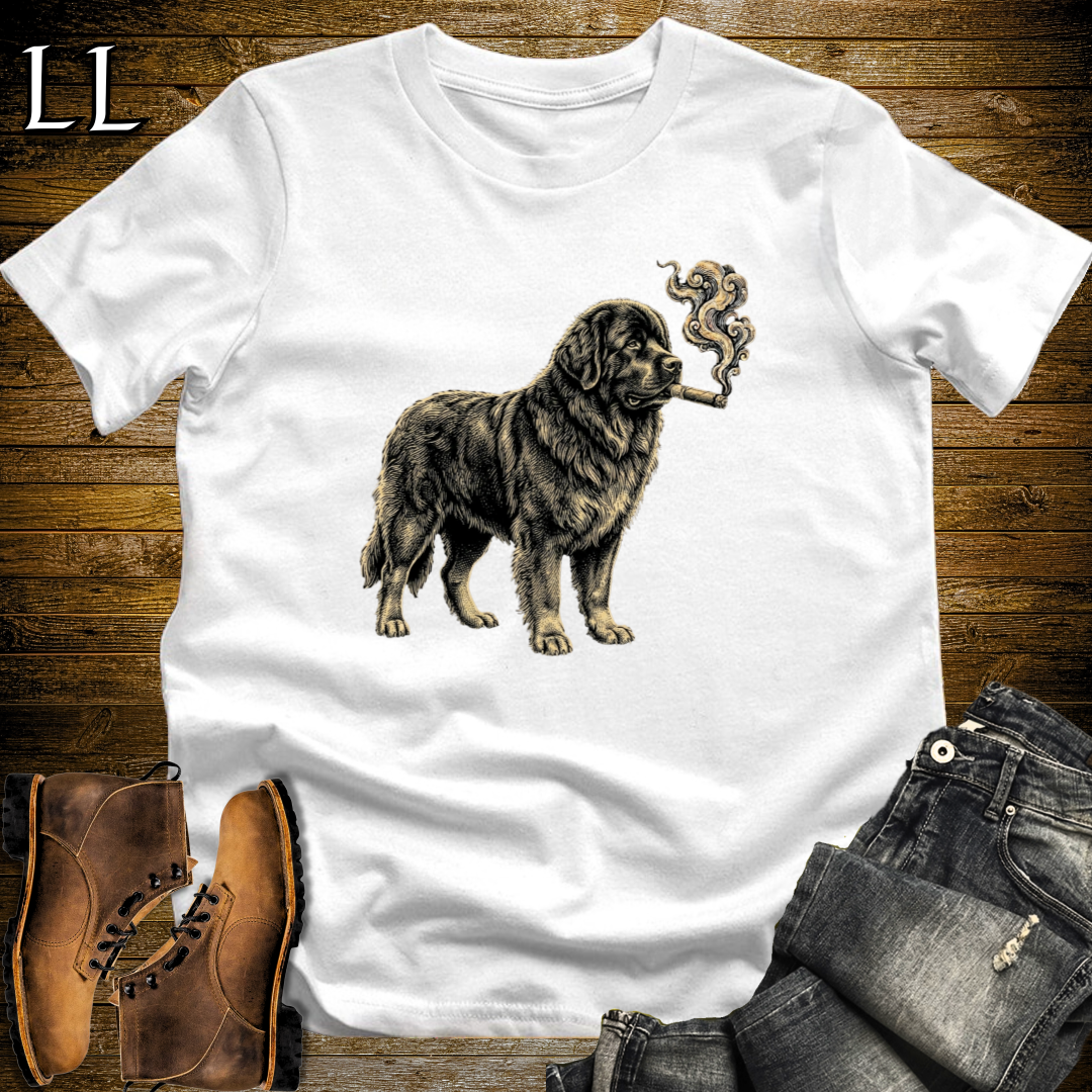 Vintage Cigar Newfoundland T-Shirt White | Dog Lover Gift Tee