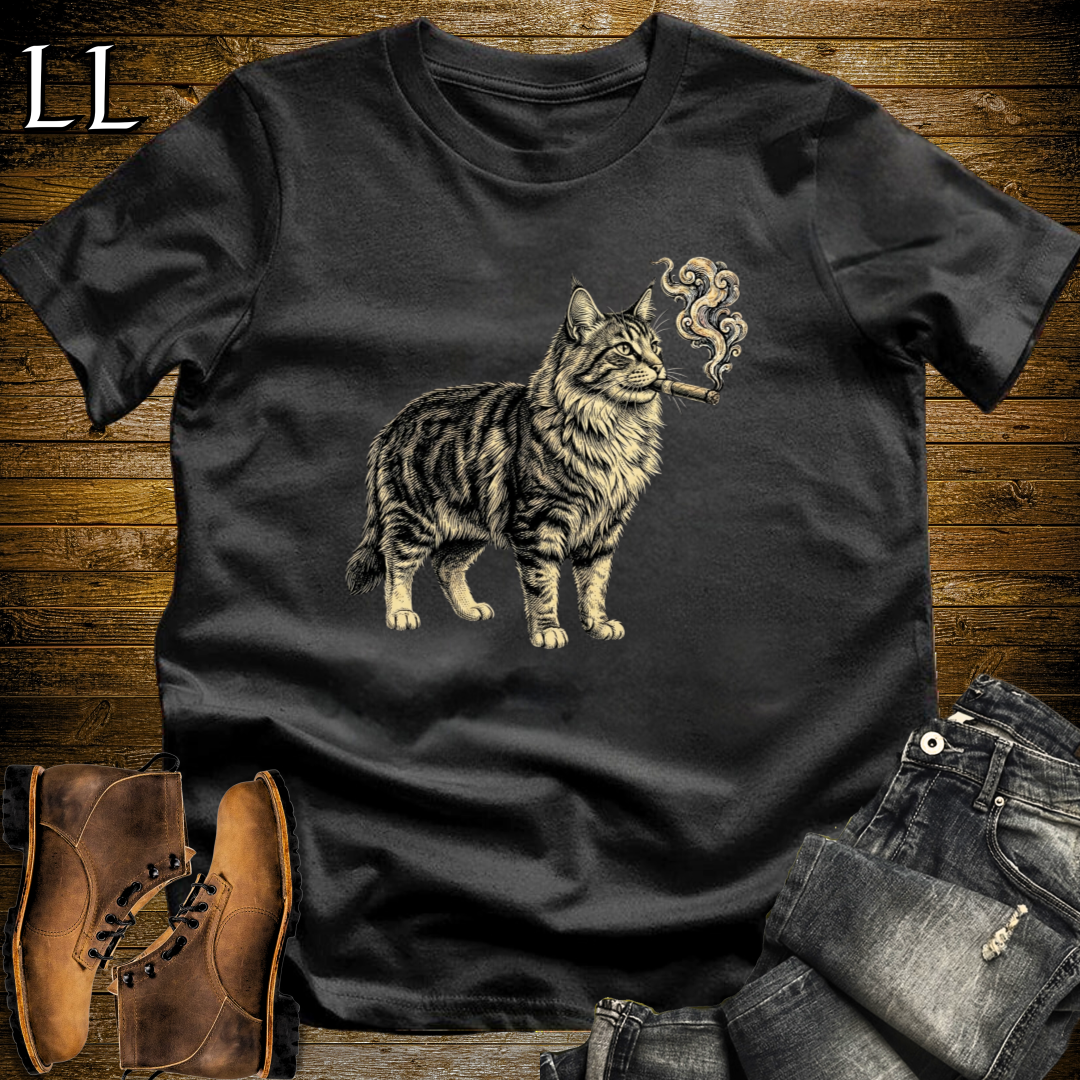 Vintage Cigar Norwegian Forest Cat T-Shirt Black | Cat Lover Gift Tee