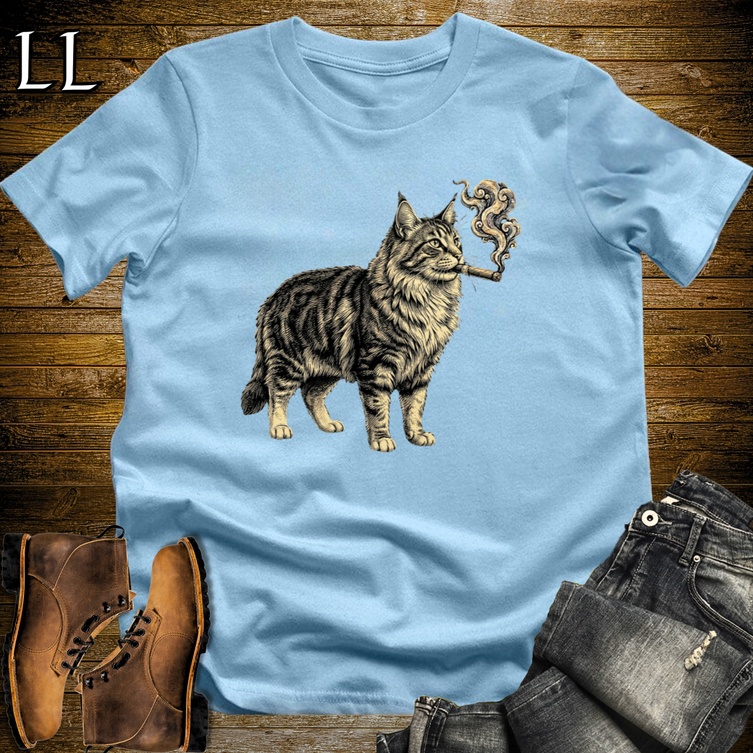 Vintage Cigar Norwegian Forest Cat T-Shirt Light Blue | Cat Lover Gift Tee