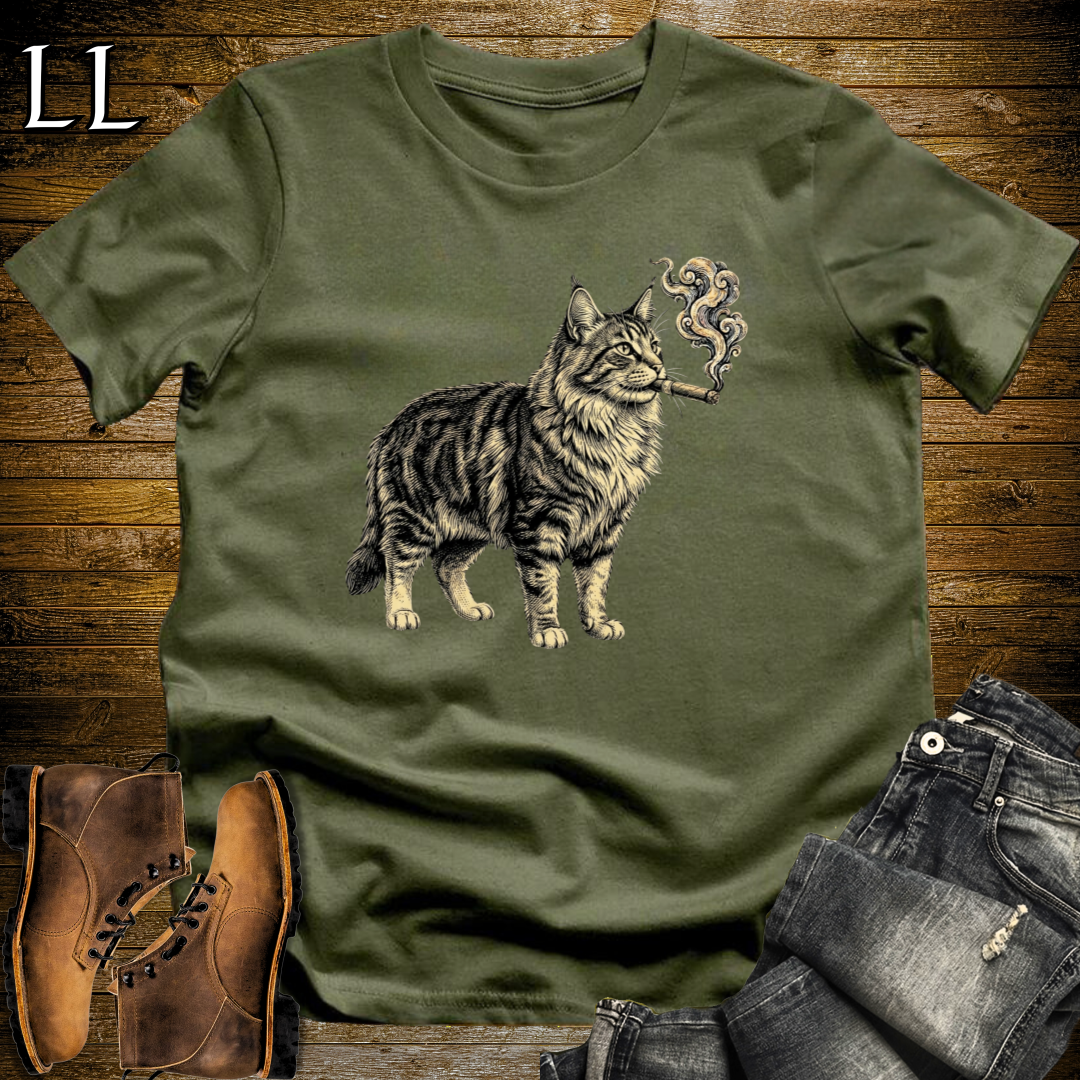 Vintage Cigar Norwegian Forest Cat T-Shirt Military Green | Cat Lover Gift Tee