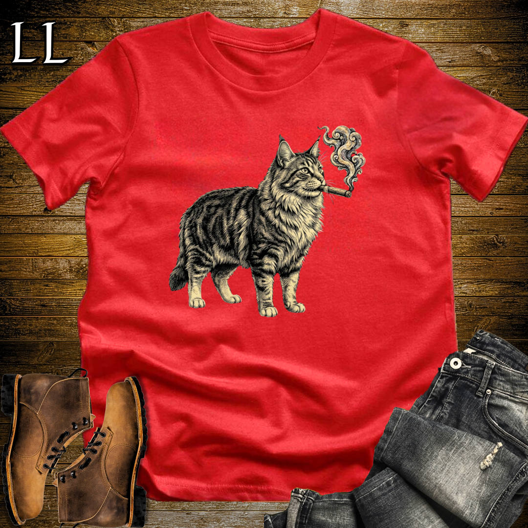 Vintage Cigar Norwegian Forest Cat T-Shirt Red | Cat Lover Gift Tee