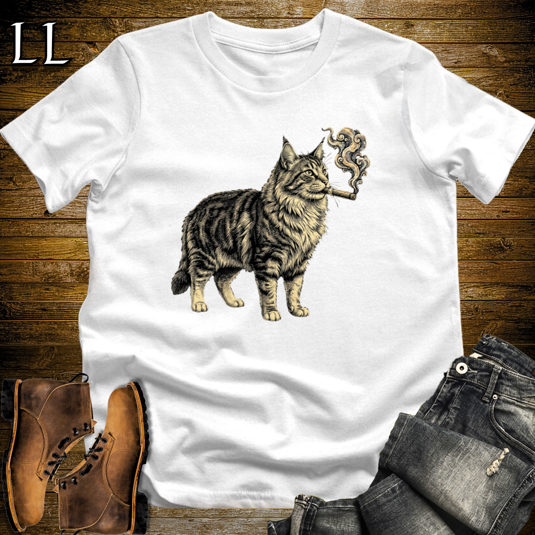 Vintage Cigar Norwegian Forest Cat T-Shirt White | Cat Lover Gift Tee