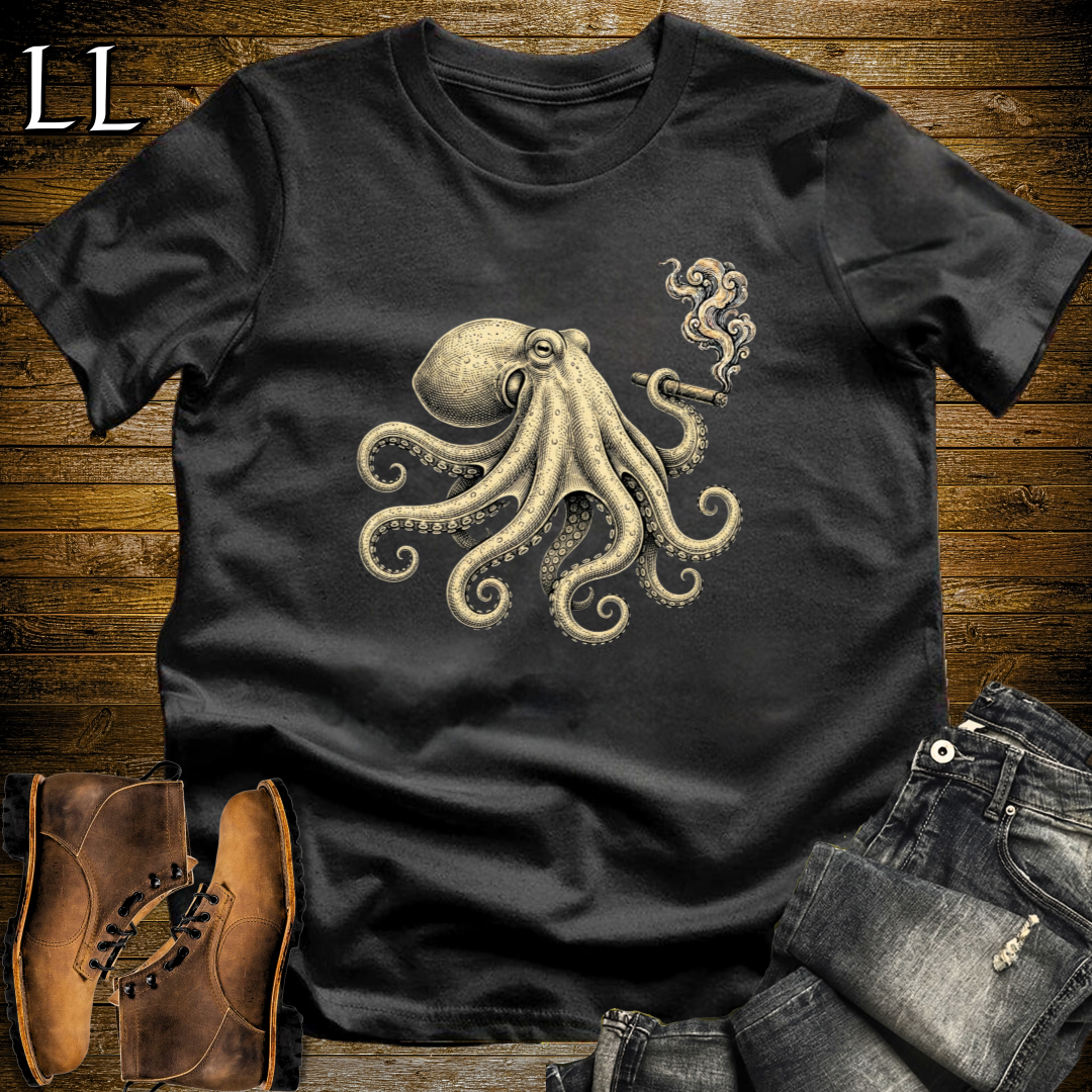 Vintage Cigar Octopus T-Shirt Black | Vintage Cigar Lover Tee