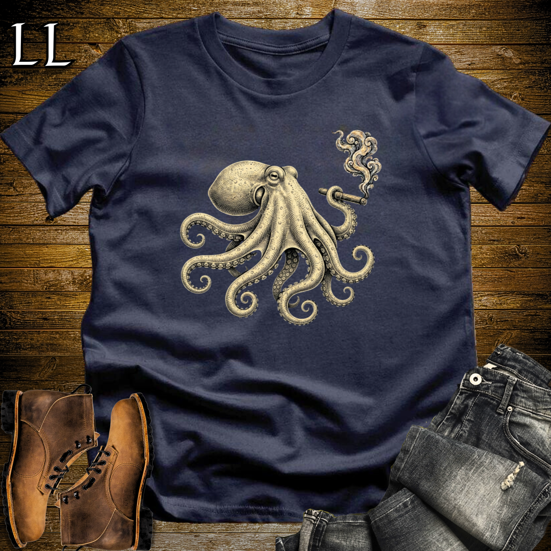 Vintage Cigar Octopus T-Shirt Navy | Vintage Cigar Lover Tee