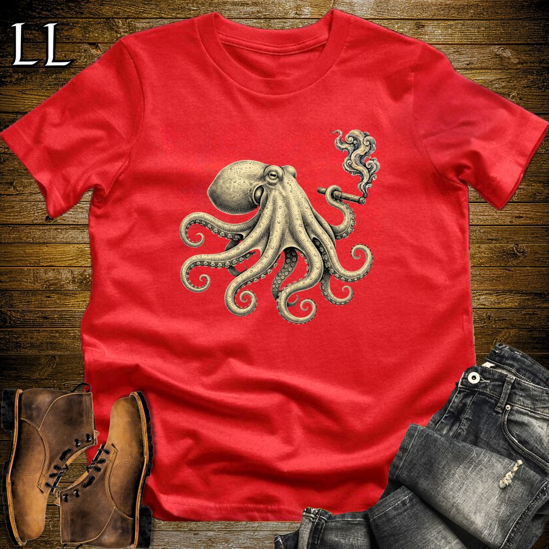Vintage Cigar Octopus T-Shirt Red | Vintage Cigar Lover Tee