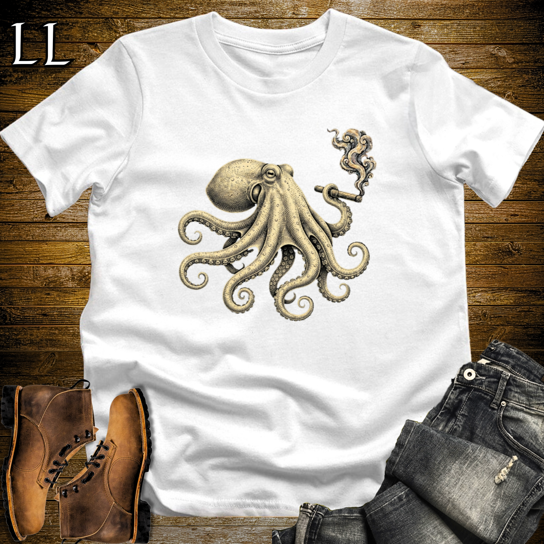 Vintage Cigar Octopus T-Shirt White | Vintage Cigar Lover Tee