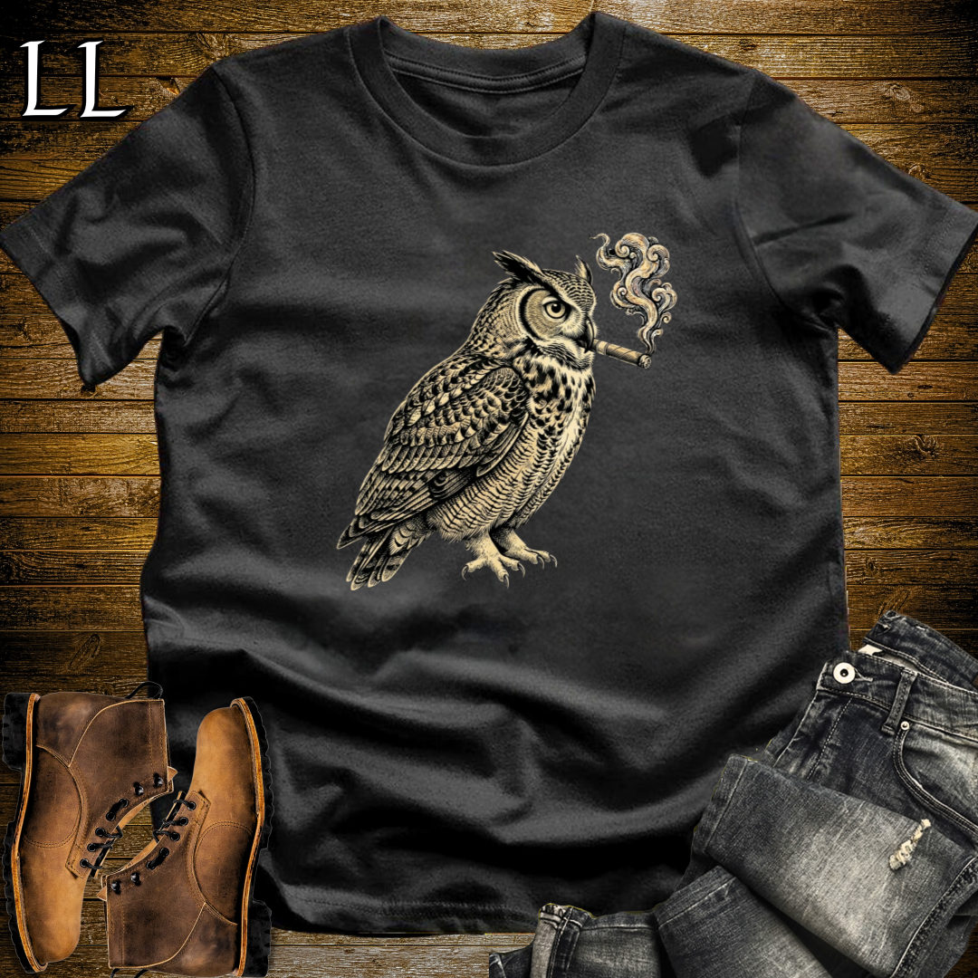 Vintage Cigar Owl T-Shirt Black | Vintage Cigar Lover Tee