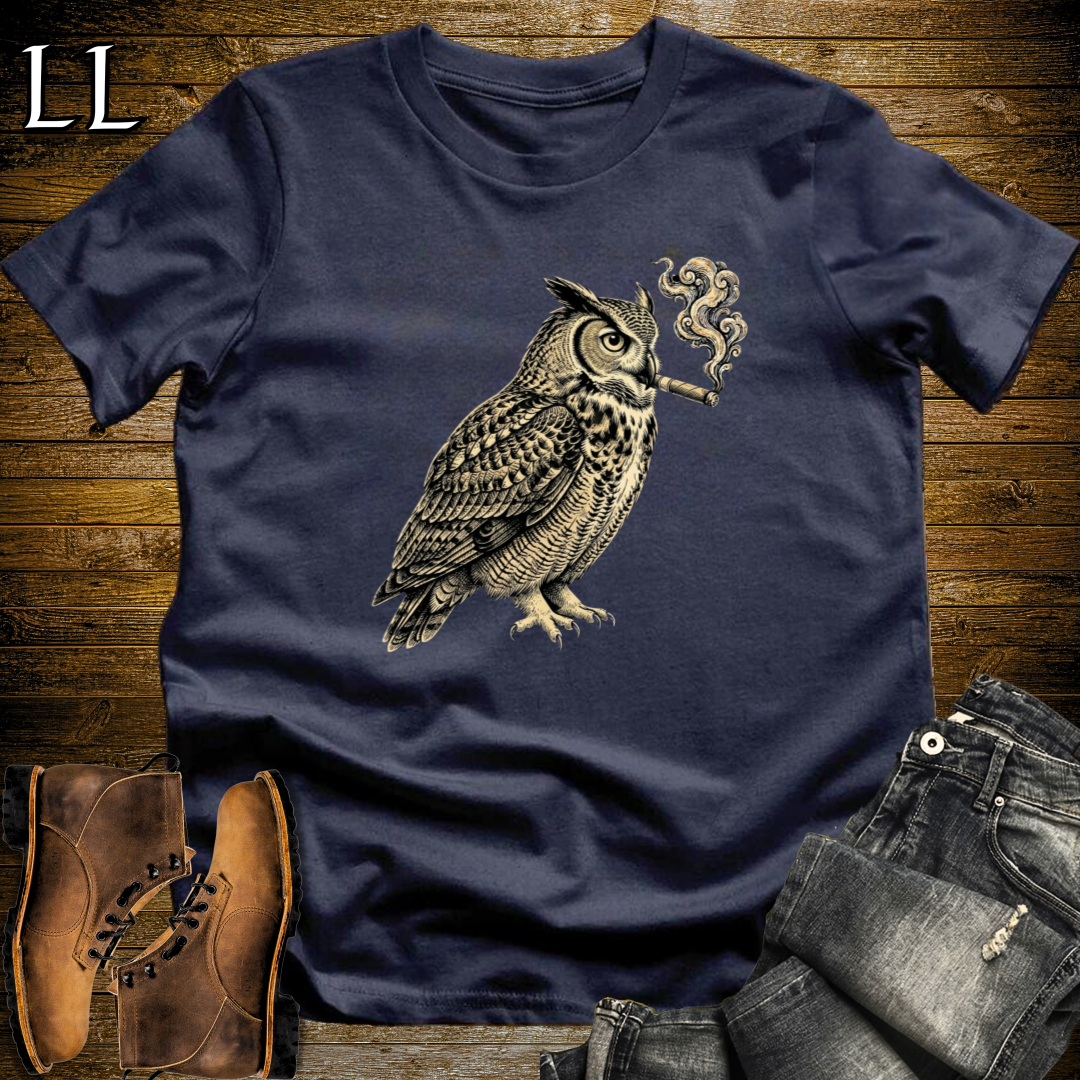 Vintage Cigar Owl T-Shirt Navy | Vintage Cigar Lover Tee