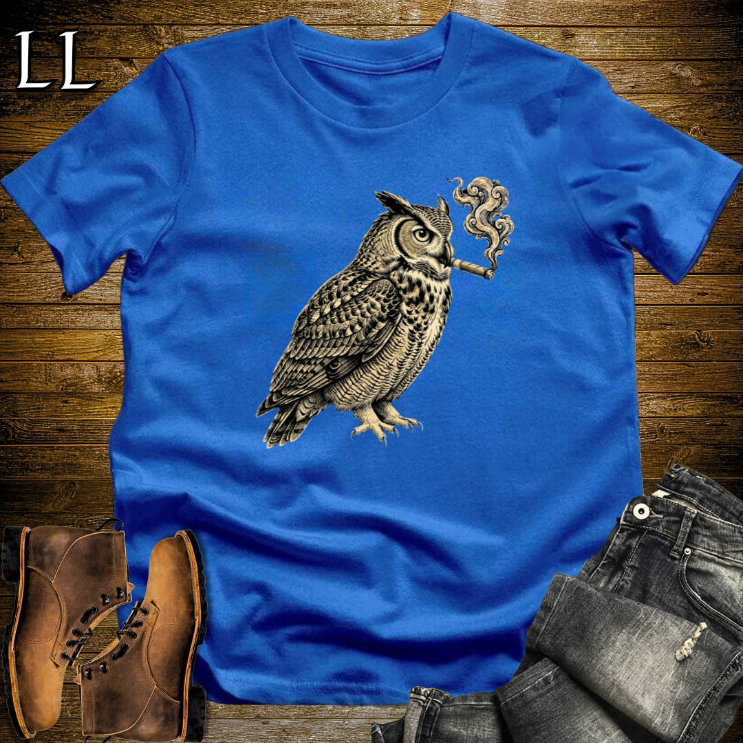 Vintage Cigar Owl T-Shirt Royal Blue | Vintage Cigar Lover Tee
