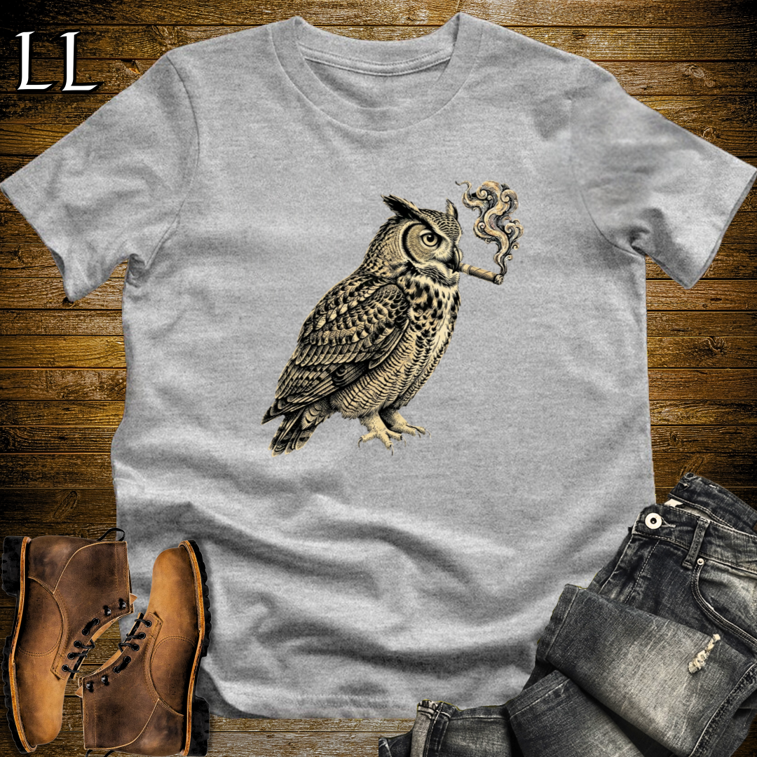 Vintage Cigar Owl T-Shirt Sport Grey | Vintage Cigar Lover Tee