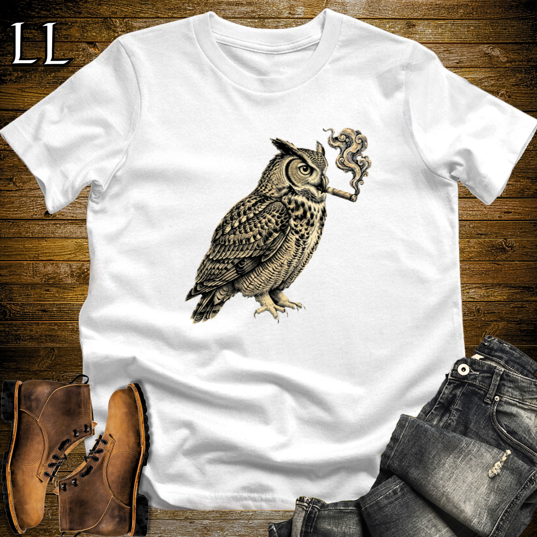 Vintage Cigar Owl T-Shirt White | Vintage Cigar Lover Tee