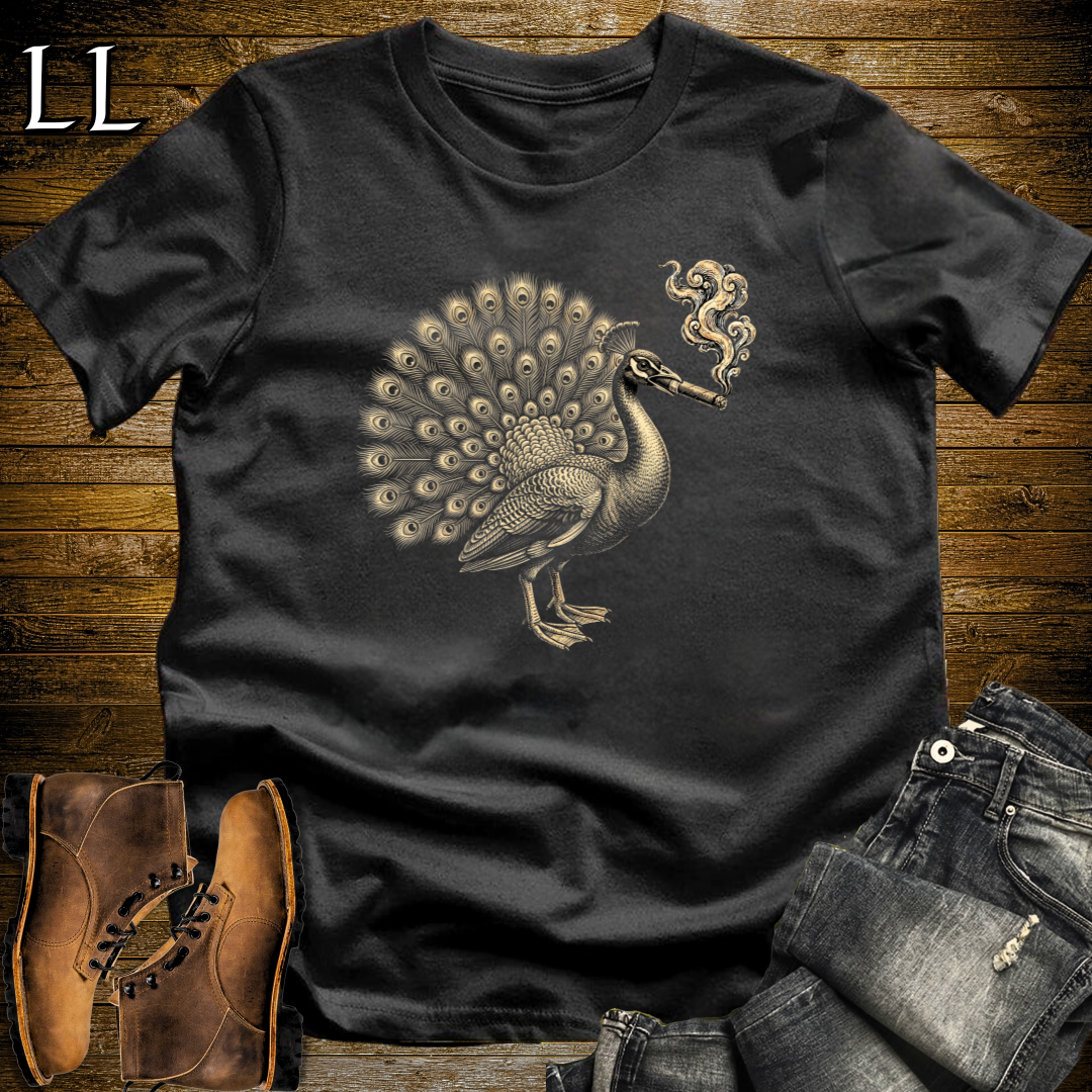 Vintage Cigar Peacock T-Shirt Black | Vintage Cigar Lover Gift Tee