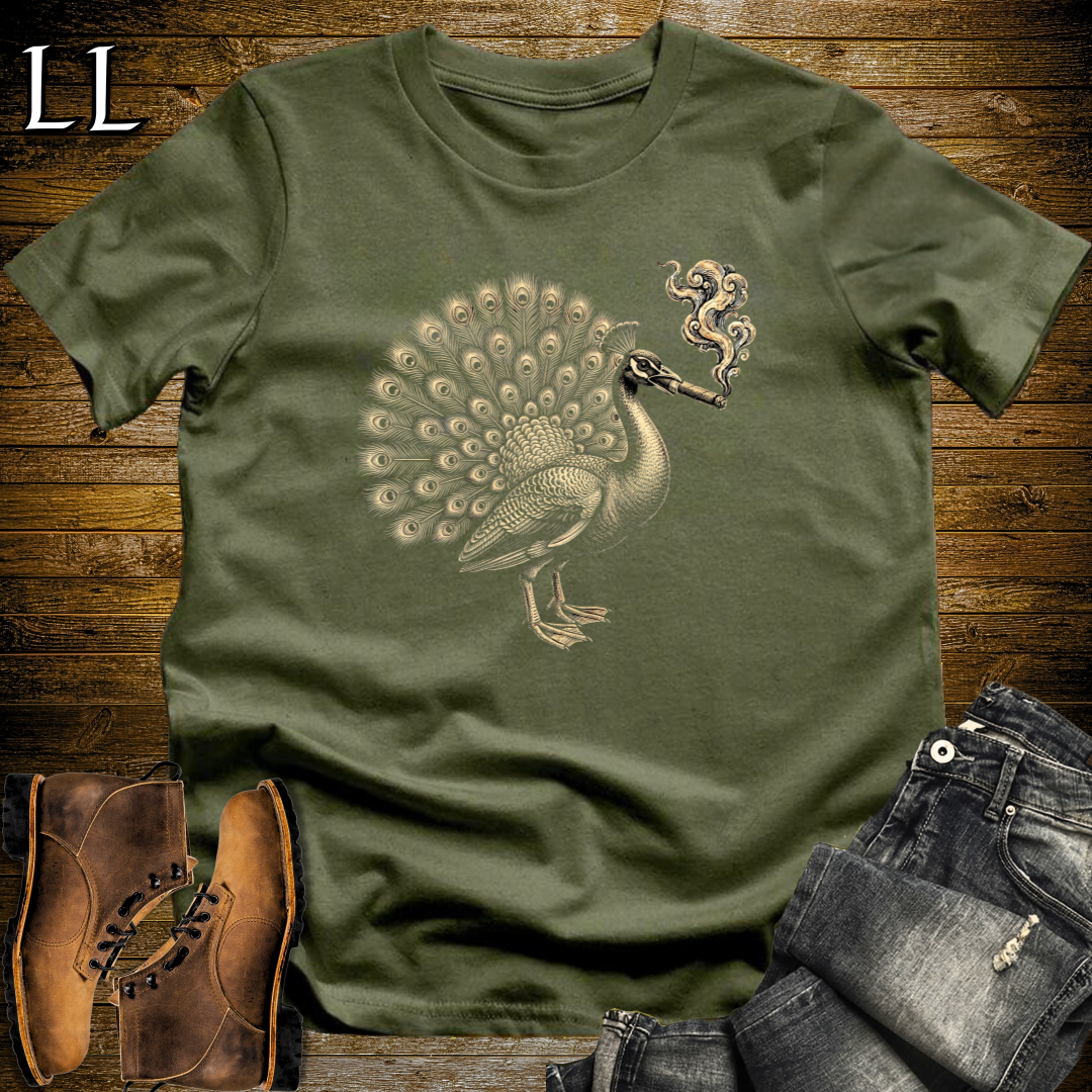 Vintage Cigar Peacock T-Shirt Military Green | Vintage Cigar Lover Gift Tee