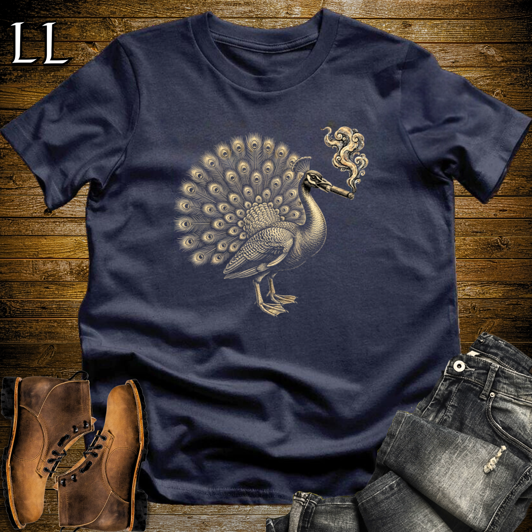 Vintage Cigar Peacock T-Shirt Navy | Vintage Cigar Lover Gift Tee