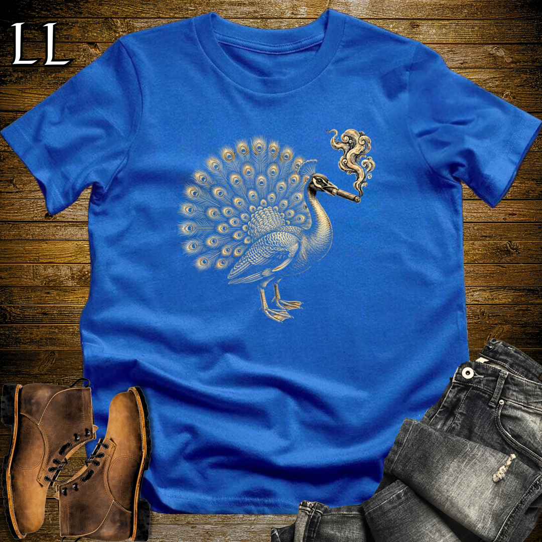 Vintage Cigar Peacock T-Shirt Royal Blue | Vintage Cigar Lover Gift Tee