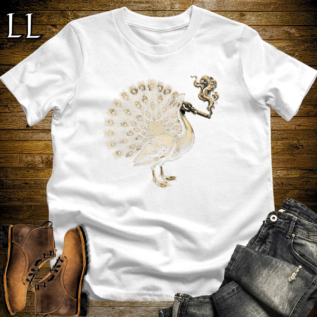 Vintage Cigar Peacock T-Shirt White | Vintage Cigar Lover Gift Tee