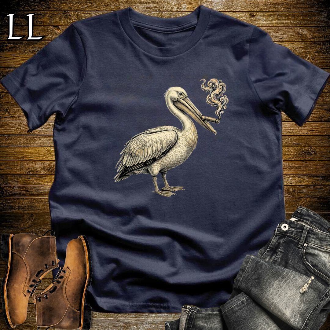 Vintage Cigar Pelican T-Shirt Navy | Vintage Cigar Bird Lover Gift Tee
