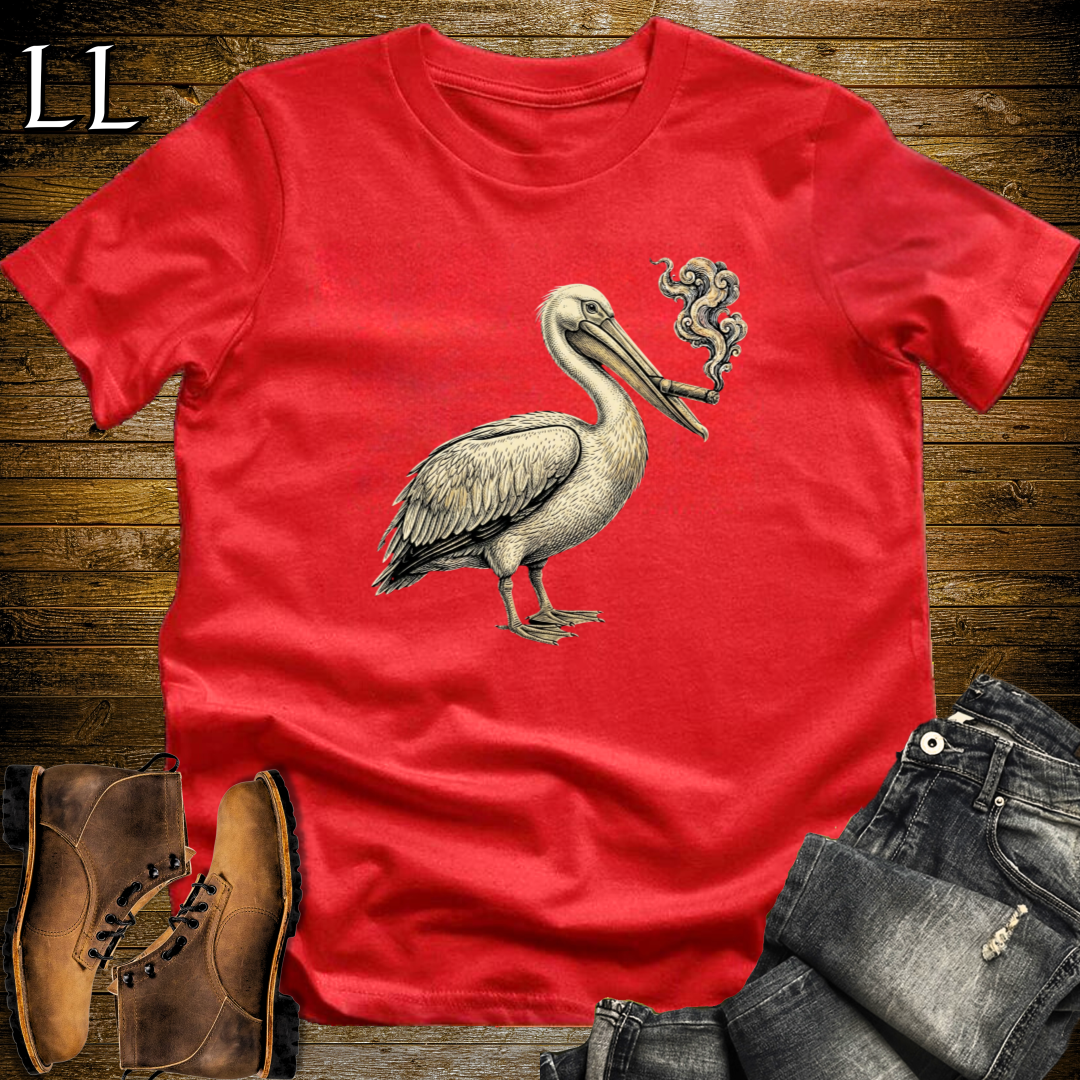Vintage Cigar Pelican T-Shirt Red | Vintage Cigar Bird Lover Gift Tee