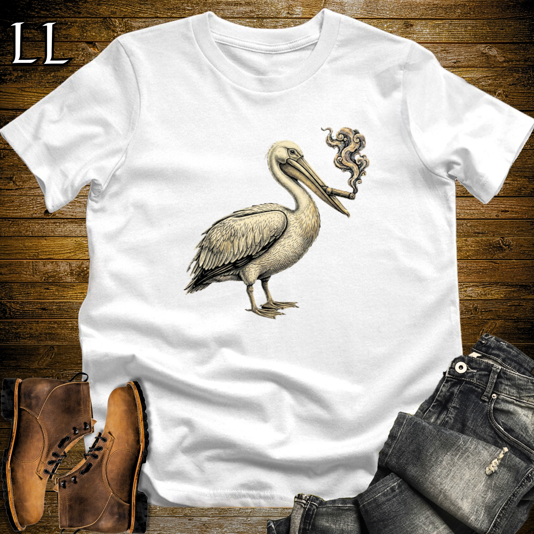 Vintage Cigar Pelican T-Shirt White | Vintage Cigar Bird Lover Gift Tee