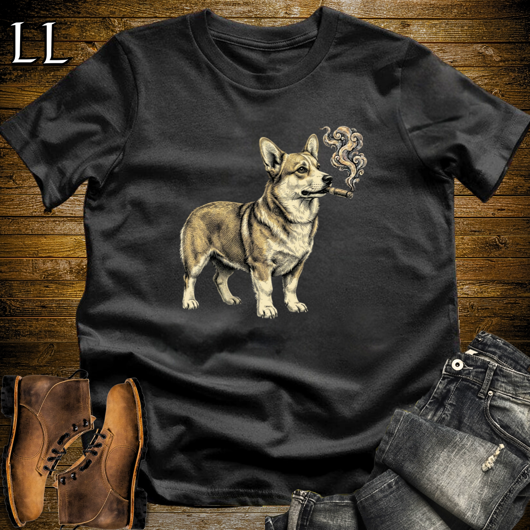 Vintage Cigar Pembroke Welsh Corgi T-Shirt Black | Funny Corgi Cigar Gift Tee