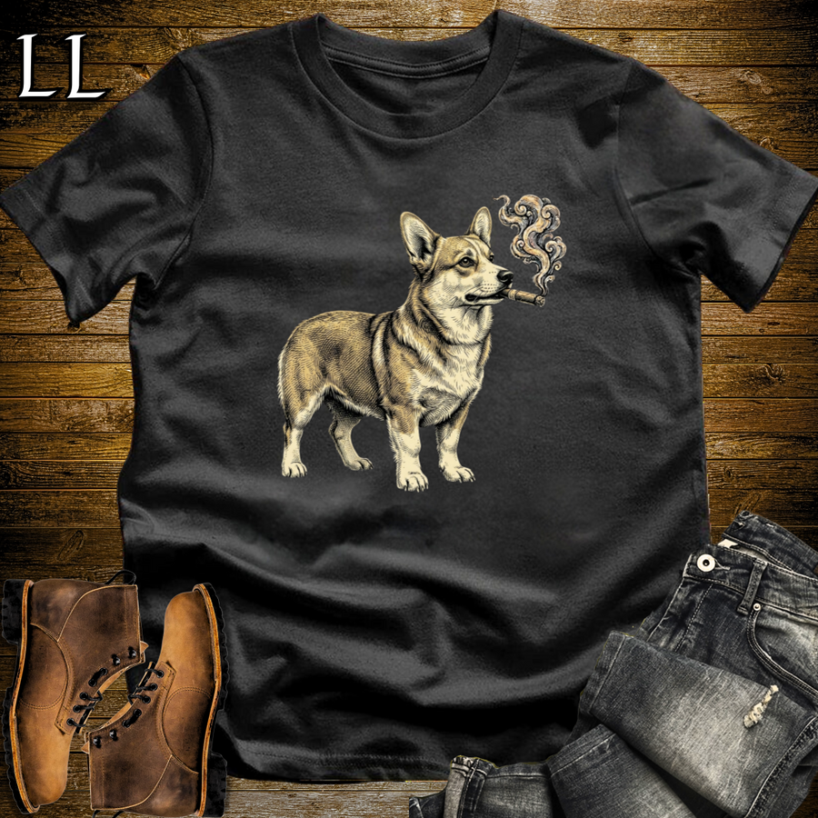 Vintage Cigar Pembroke Welsh Corgi T-Shirt Black | Funny Corgi Cigar Gift Tee