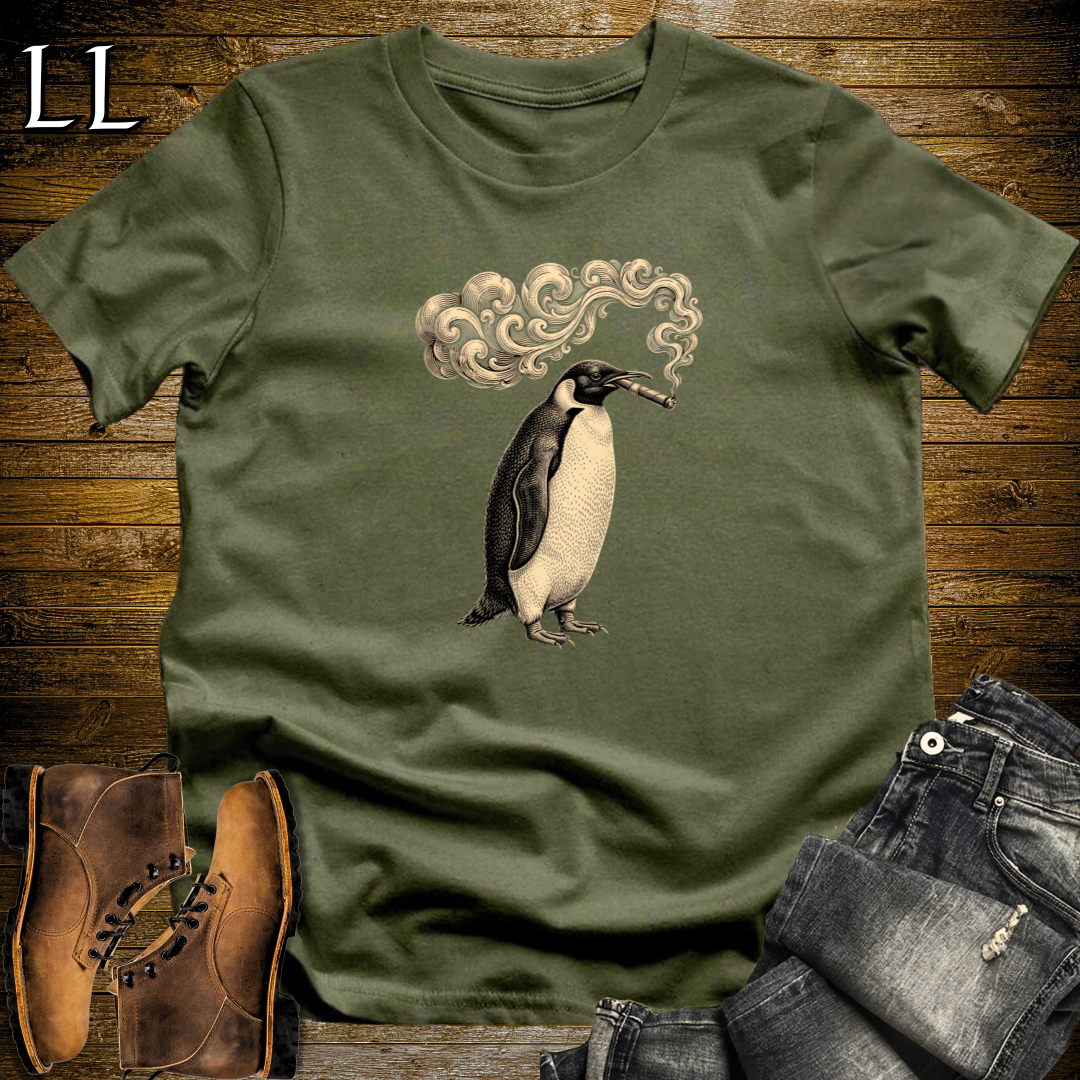 Vintage Cigar Penguin T-Shirt Military Green | Vintage Cigar Lover Tee