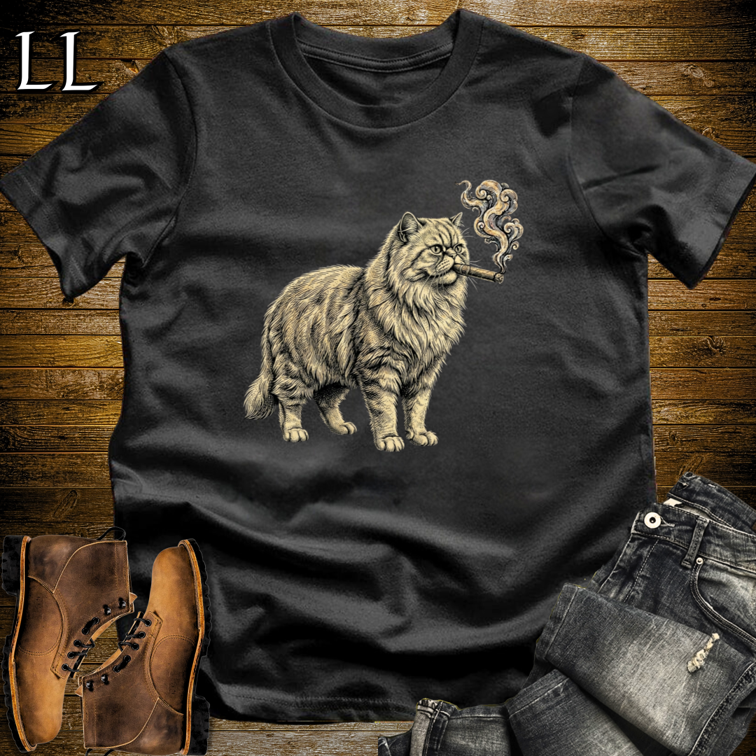 Vintage Cigar Persian Cat T-Shirt Black | Cat Lover Gift