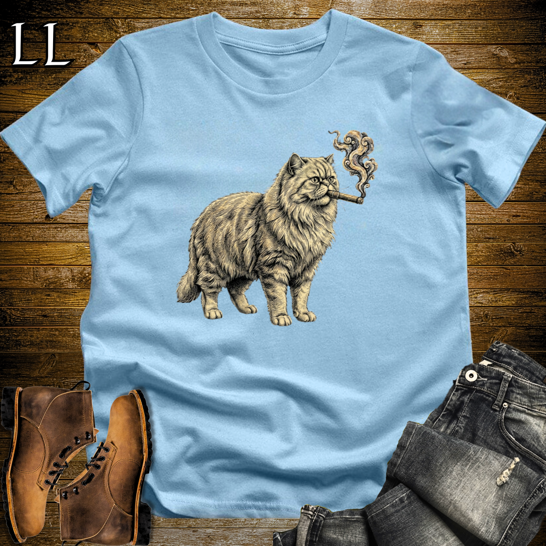 Vintage Cigar Persian Cat T-Shirt Light Blue | Cat Lover Gift