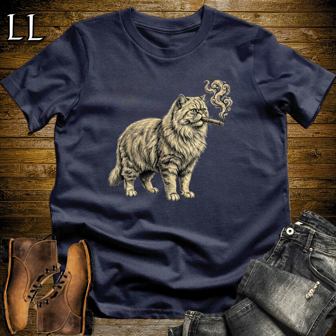 Vintage Cigar Persian Cat T-Shirt Navy | Cat Lover Gift