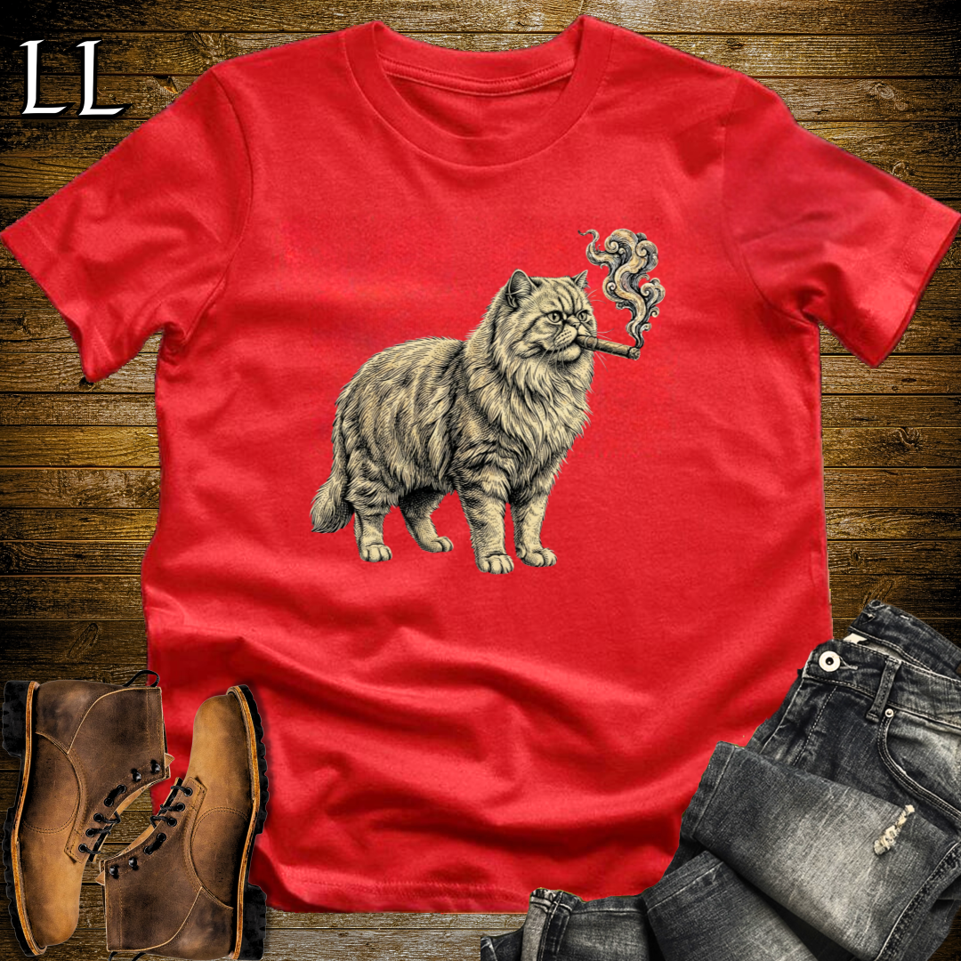 Vintage Cigar Persian Cat T-Shirt Red | Cat Lover Gift