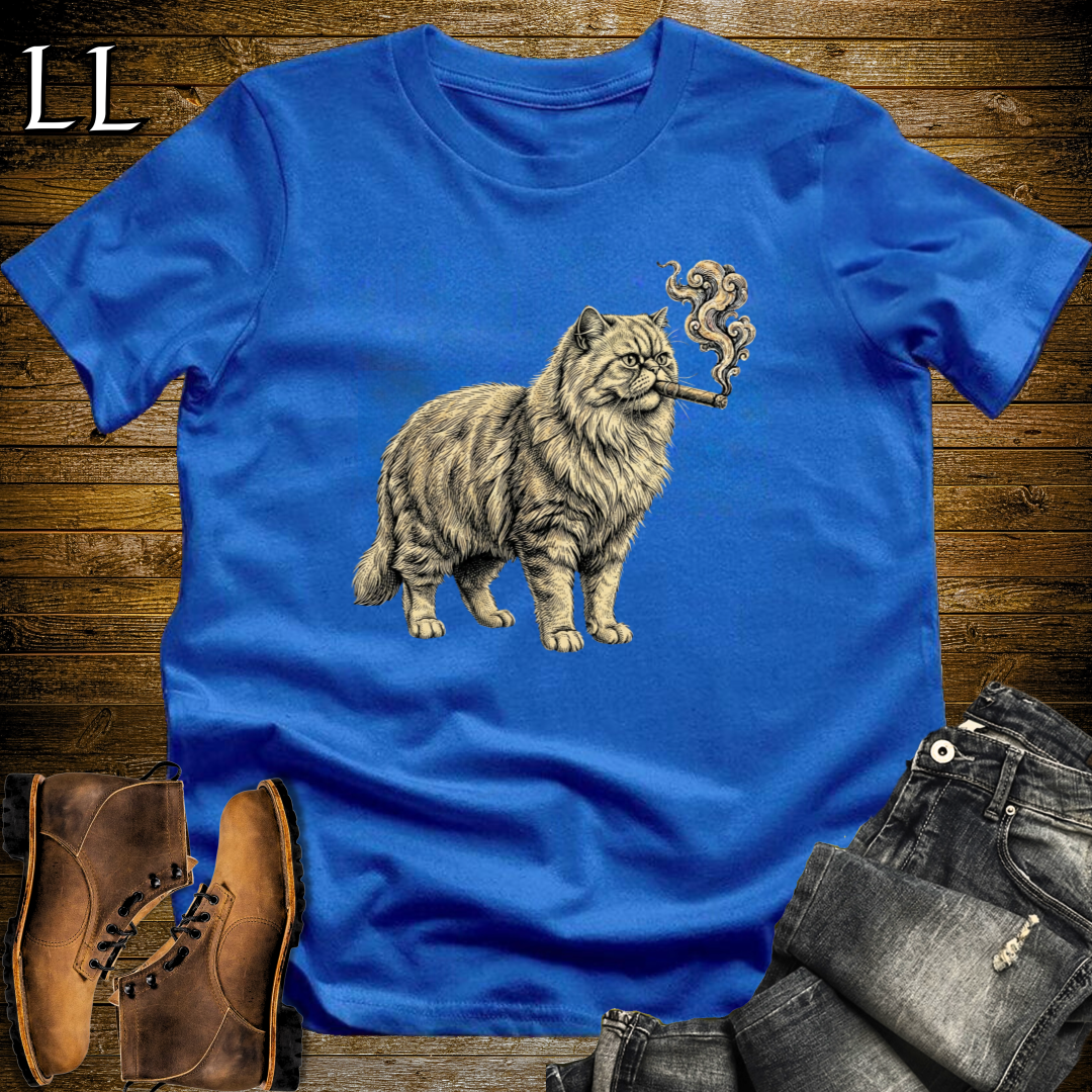 Vintage Cigar Persian Cat T-Shirt Royal Blue | Cat Lover Gift