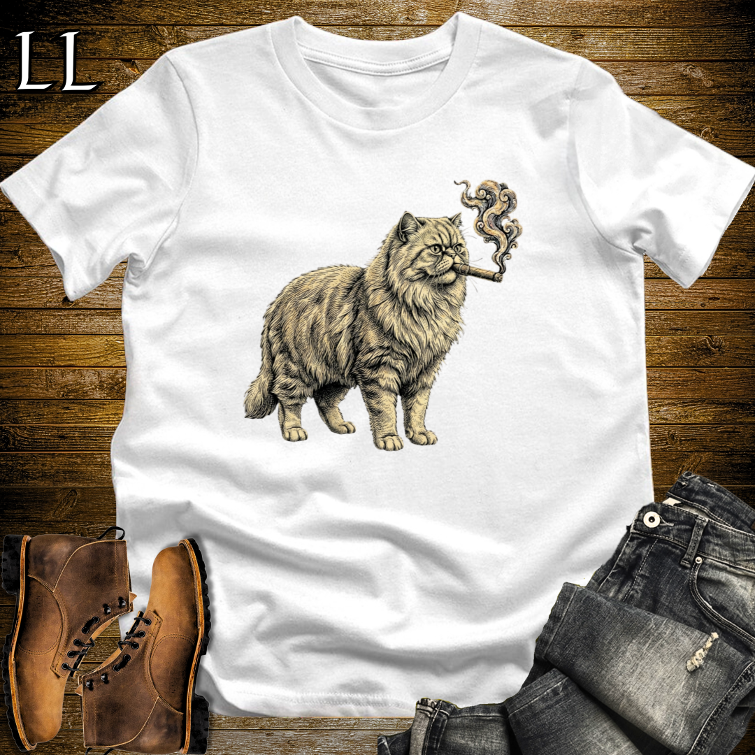 Vintage Cigar Persian Cat T-Shirt White | Cat Lover Gift